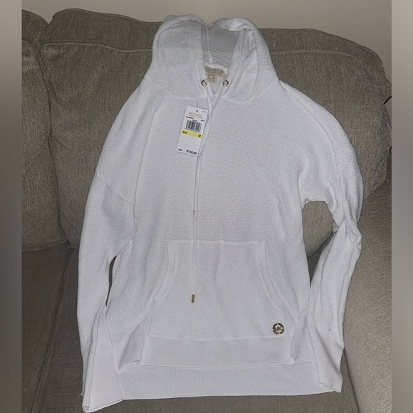 Michael Kors waffle weave white hooded sweatshirt - Picture 1 of 5